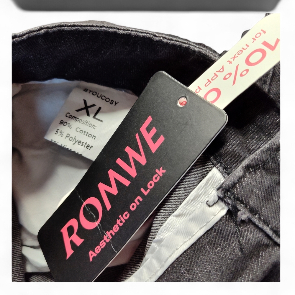 Romwe Distressed Black/Grey Denim Jeans Womens Size XL - Picture 6 of 6